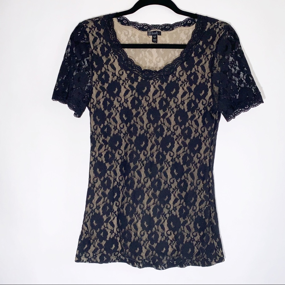 Soma intimates black / tan short sleeve lace top